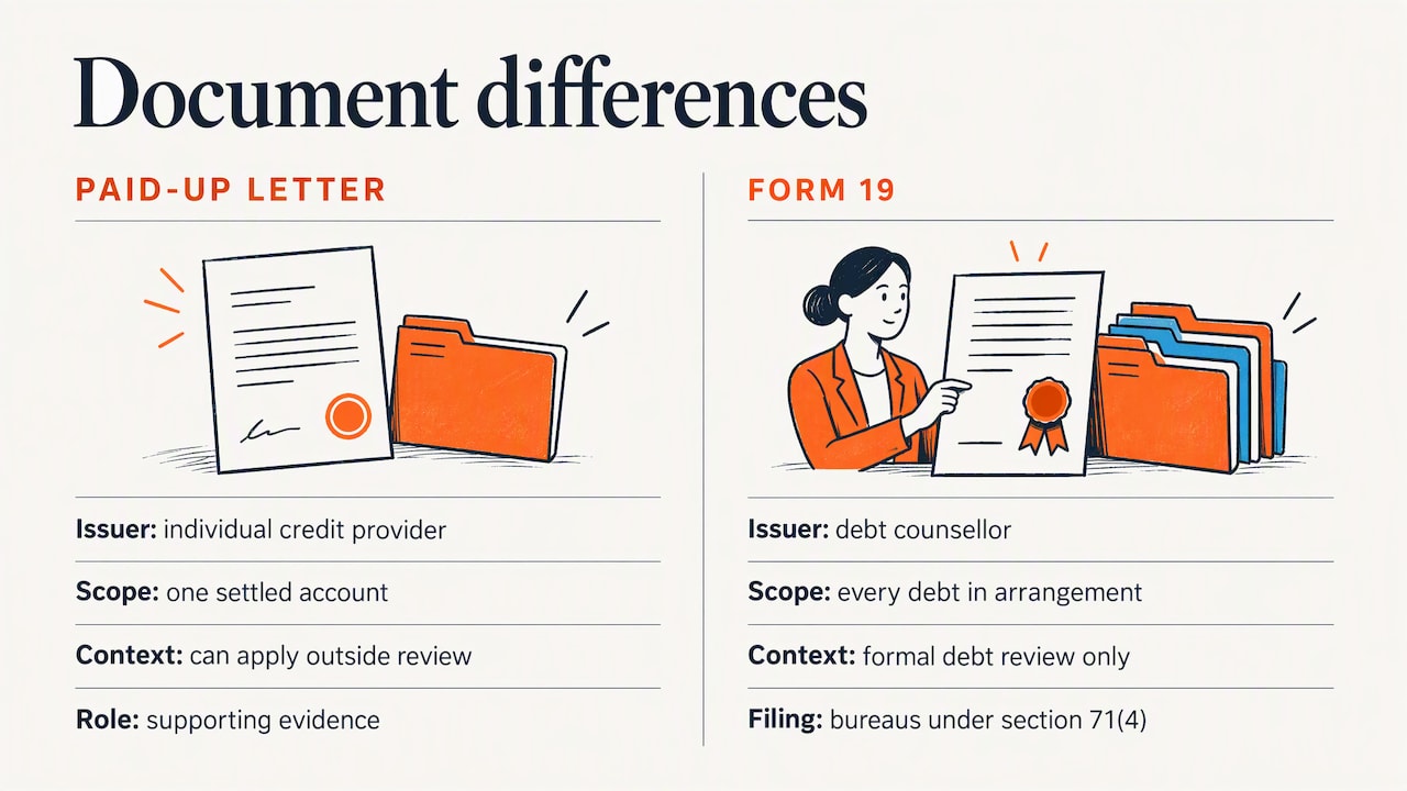 Paid-up letter and Form 19 comparison